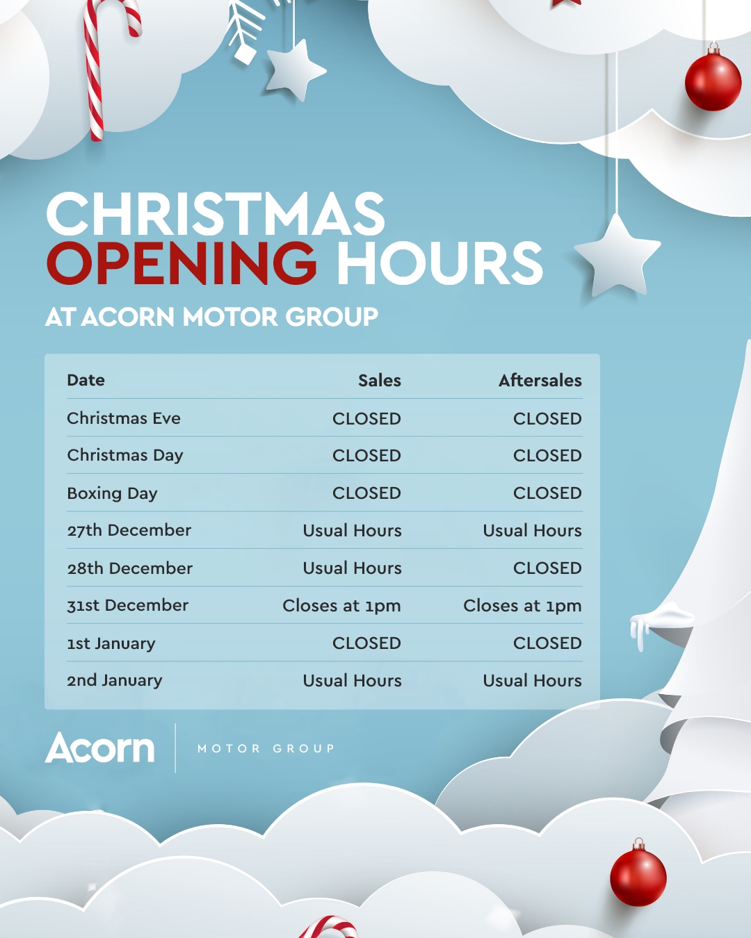 Christmas Opening Hours